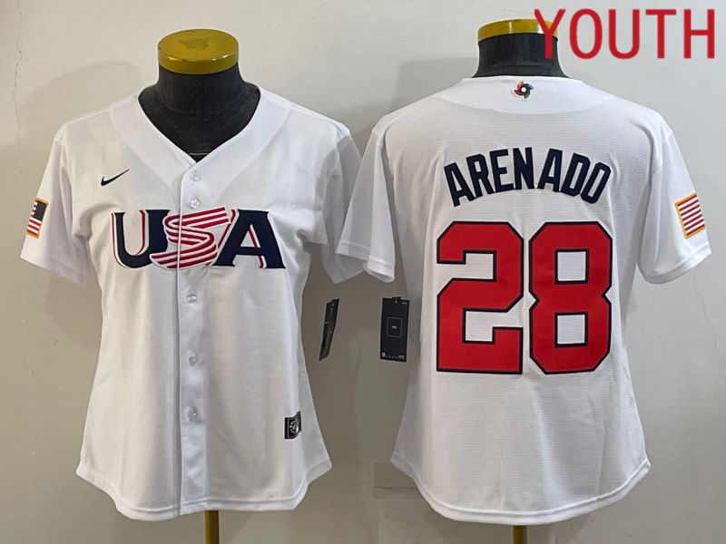 Youth 2023 World Cub USA #28 Arenado White MLB Jersey6->youth mlb jersey->Youth Jersey